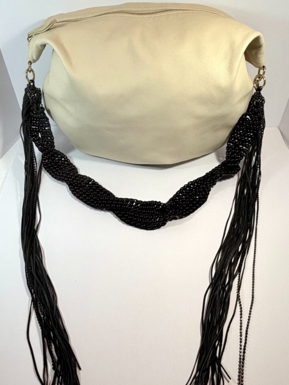 Vintage Twinset Milano Fringed Hobo Bag-Italian Leather-NWOT - Picture 2 of 10